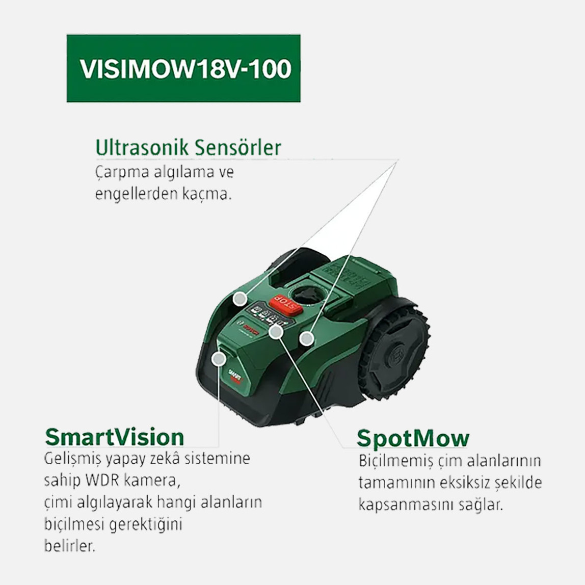    Bosch VISIMOW100 Robotik Çim Biçme Makinesi 1x4 AH 