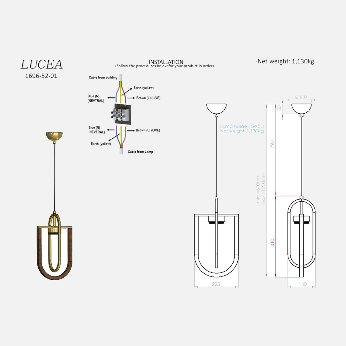    Lucea Ufa Tekli Antik Lak Sarkıt Avize 1xGx5.3 