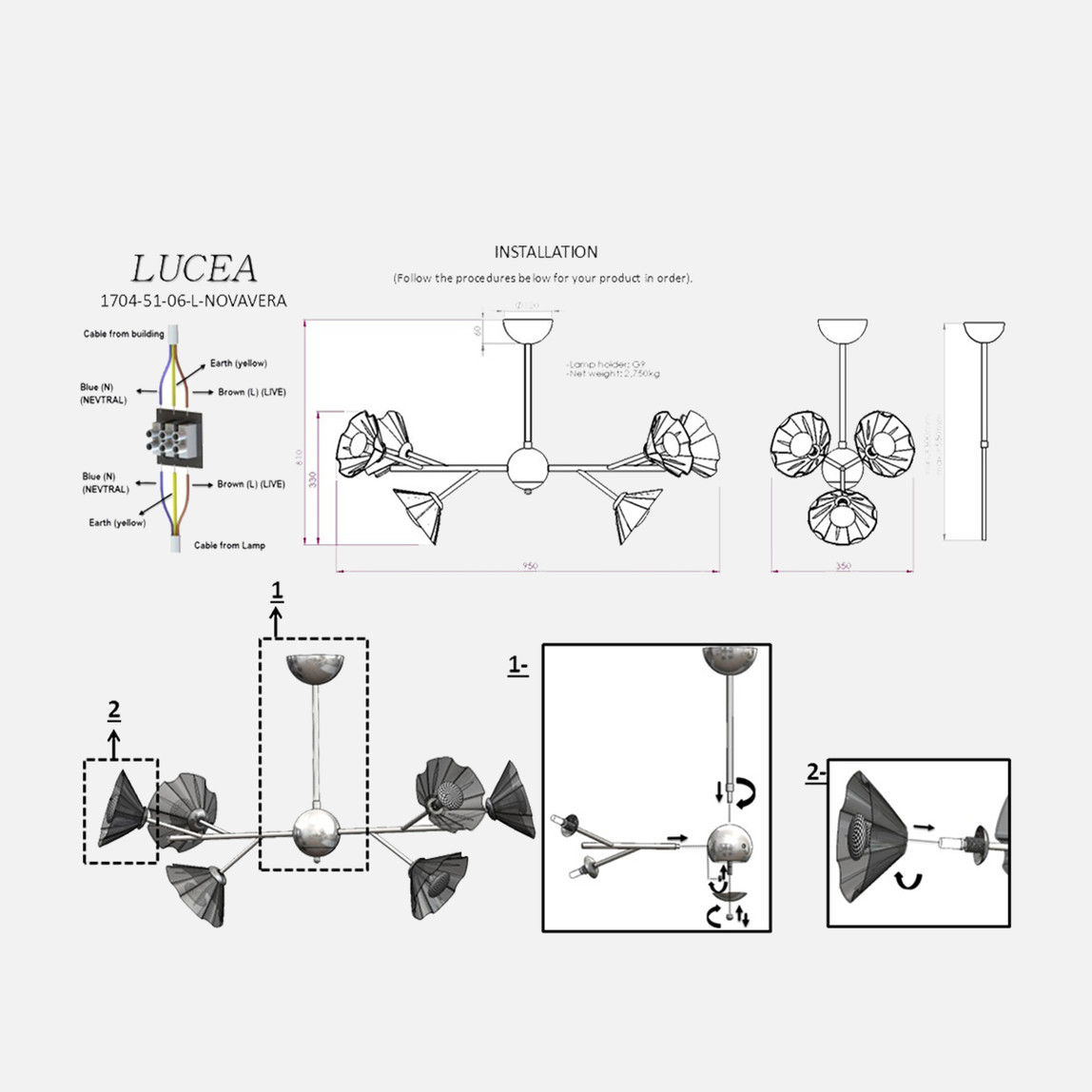    Lucea Novavera 6'Lı Krom Sıralı Avize 6xG9 