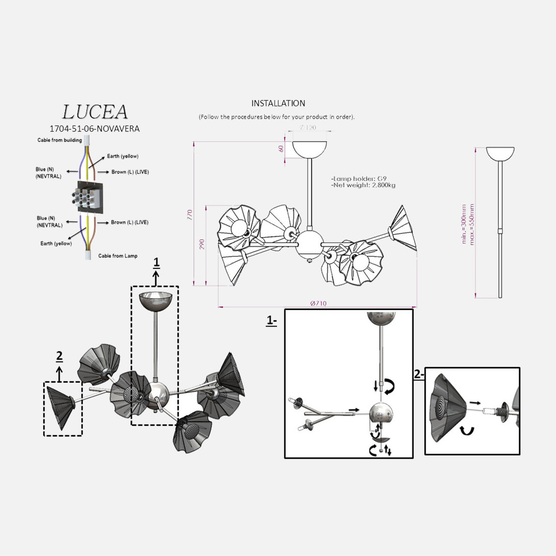    Lucea Novavera 6'Lı Krom Avize 6xG9 