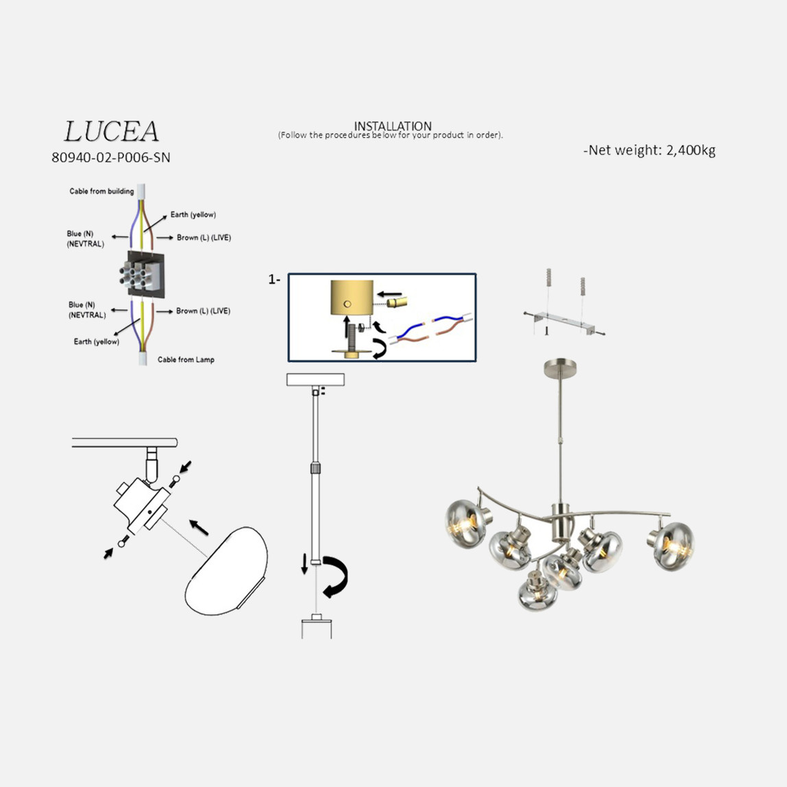    Lucea Solana 6'Lı Satin Avize 6xE14 