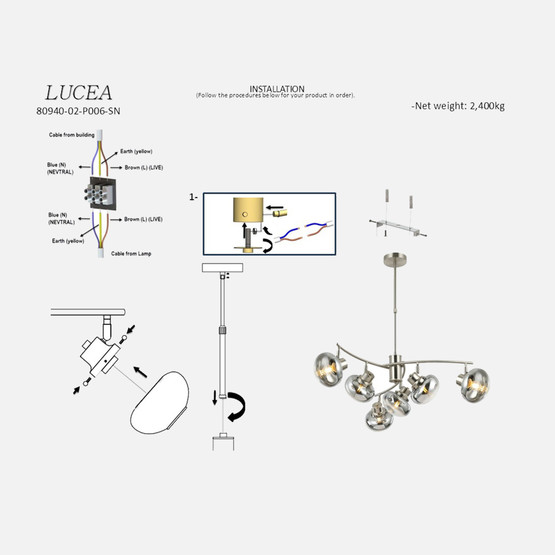 Lucea Solana 6'Lı Satin Avize 6xE14
