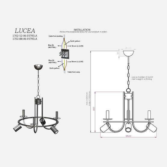 Lucea Estrela 3+3 Antik Lak Sarkıt Avize 3xE14/3xGU10