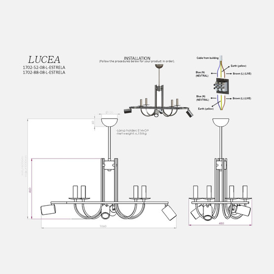 Lucea Estrela 4+4 Antik Lak Sıralı Avize 4xE14/4xGU10