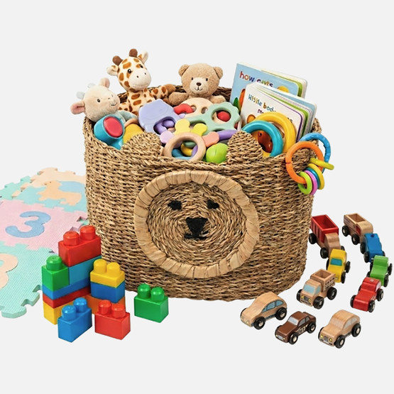Örgülü Sepet– Dekoratif Ayıcık, Doğal Renk, 23 cm