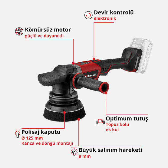 Einhell Professional CP-EP 18/125 Li BL Solo  Akülü Polisaj Makinesi (Akü ve Şarj Cihazı Dahil Değildir.)