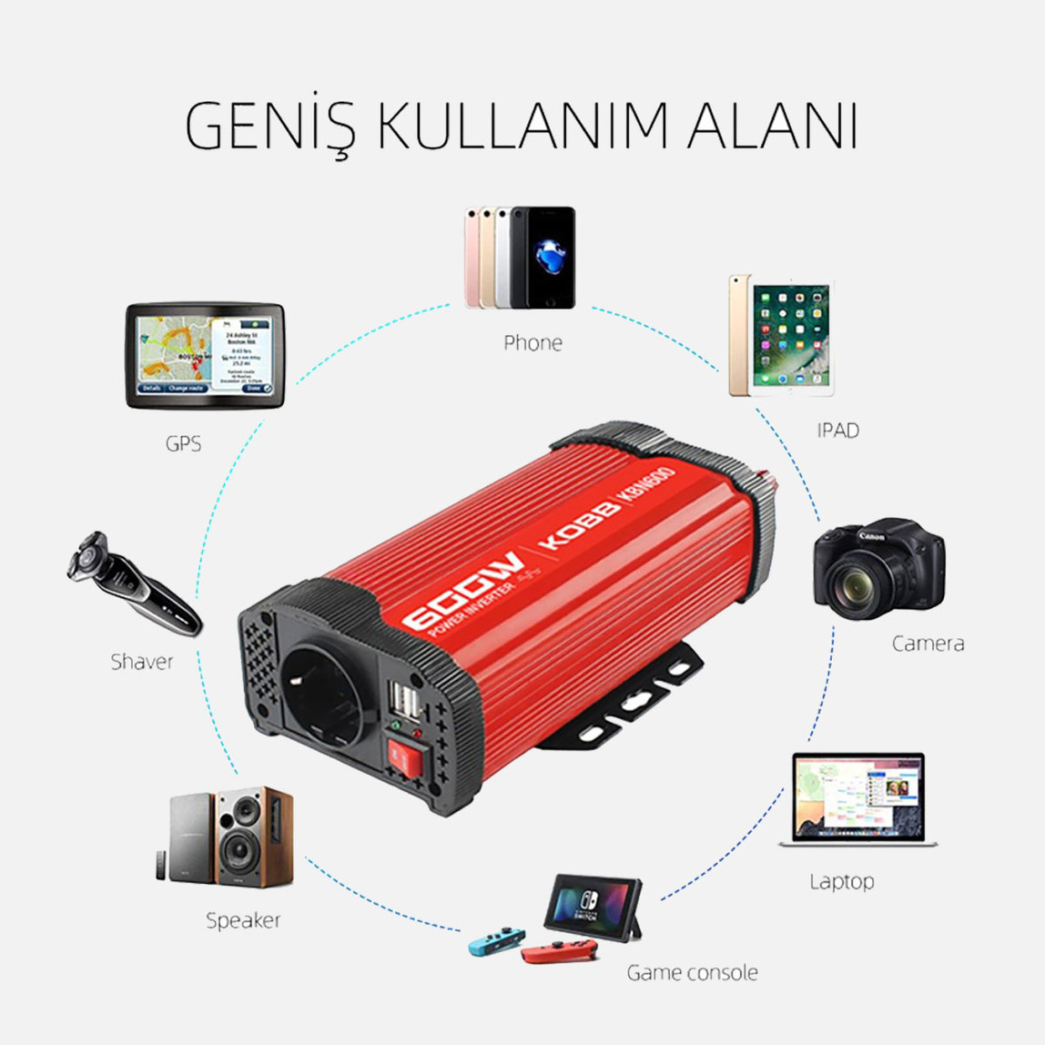    KOBB KBN600 12V/220V 600Watt Modifiye Sinüs Dönüştürücü İnvertör 