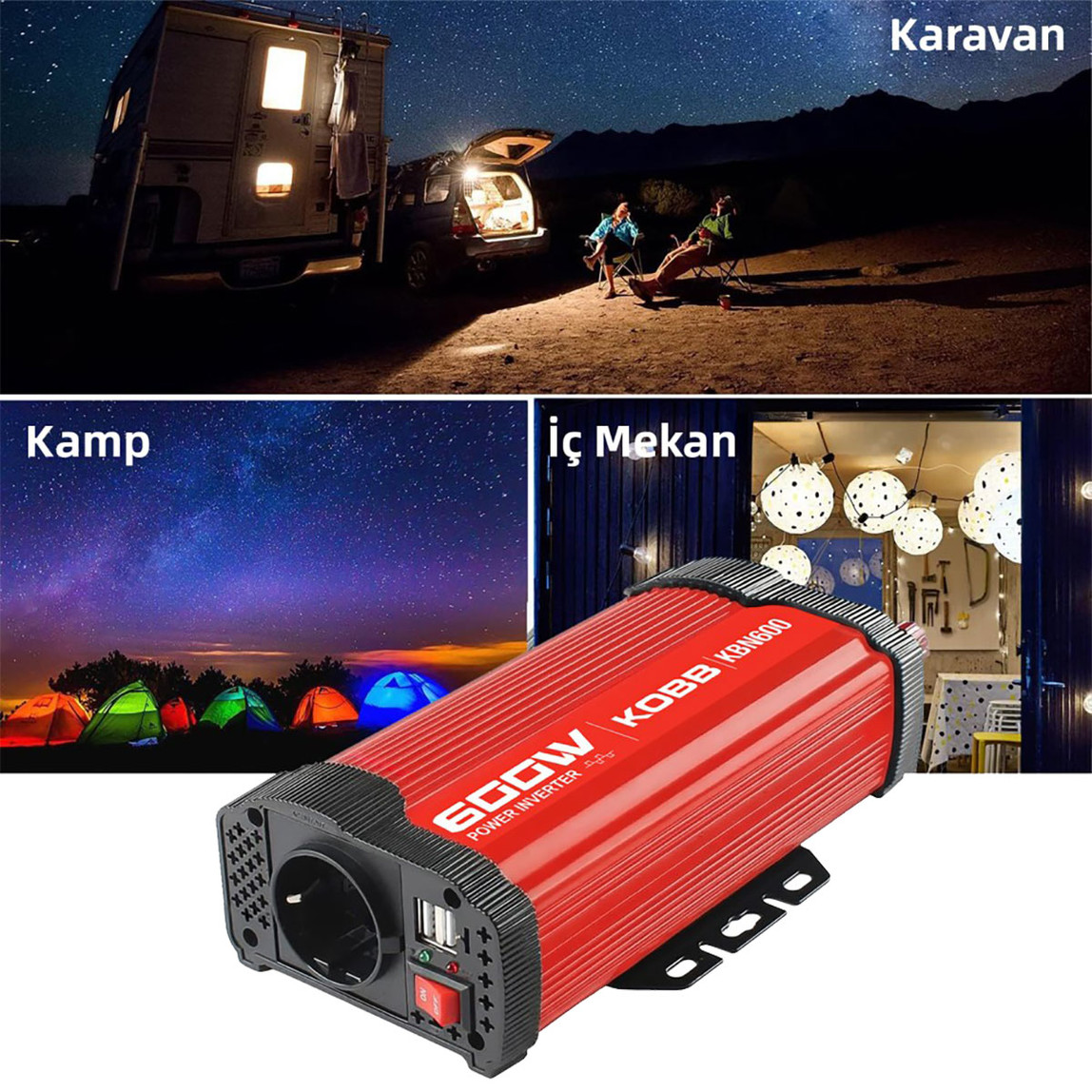    KOBB KBN600 12V/220V 600Watt Modifiye Sinüs Dönüştürücü İnvertör 