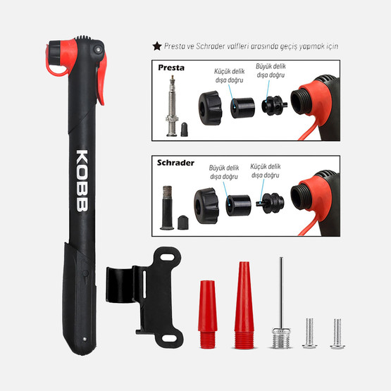 KOBB KB21 87 PSI Bisiklet Lastik Şişirme Taşınabilir Mini El Pompası