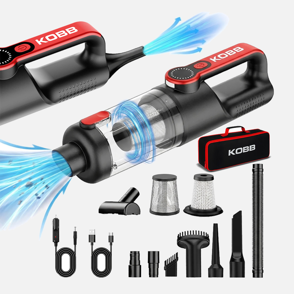    KOBB KBV20 12Volt/ Li-ion Şarjlı Kömürsüz Motor Hibrit Araç Süpürgesi (8 Parça Aksesuar Seti ve Taşıma Çantası) 