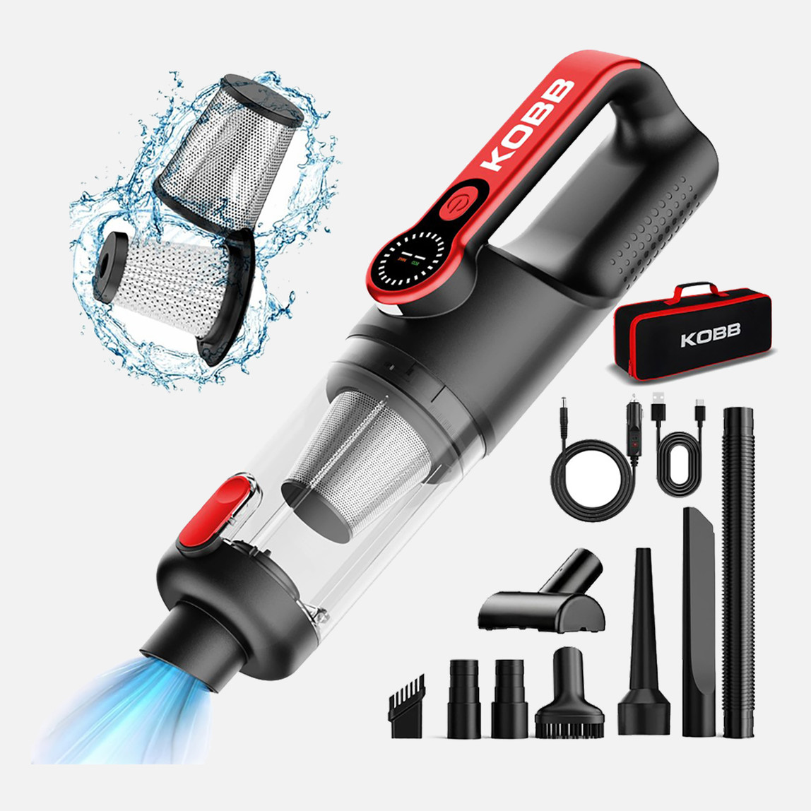    KOBB KBV20 12Volt/ Li-ion Şarjlı Kömürsüz Motor Hibrit Araç Süpürgesi (8 Parça Aksesuar Seti ve Taşıma Çantası) 