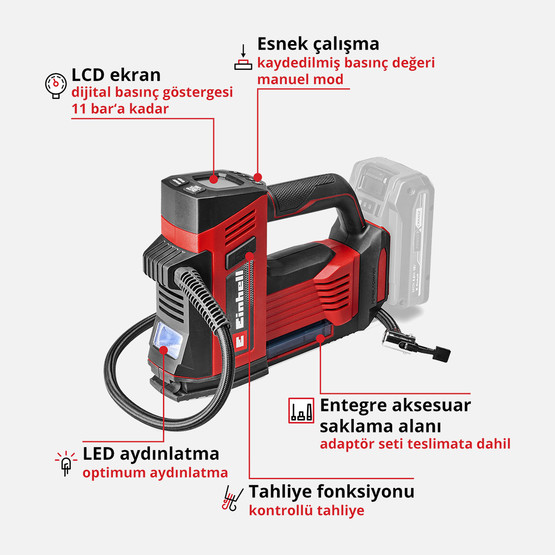 Einhell CE-CC 18/23 D Li-Solo Akülü Oto Hava Kompresörü (Akü ve Şarj Cihazı Dahil Değildir.)

