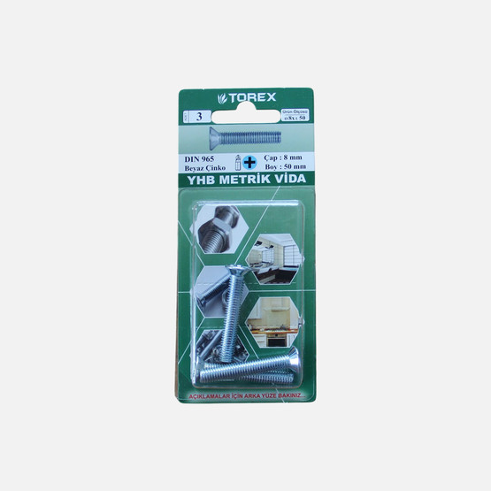 Torex DIN 965 YHB Küt Uçlu Metrik Vida 8x50 mm