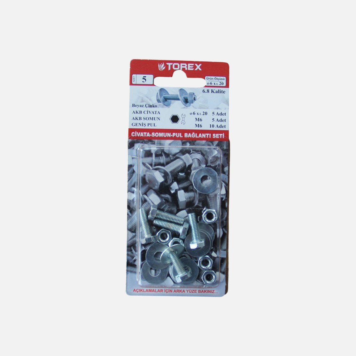    Torex M6x20 Civata Somun Pul Bağlantı Seti 