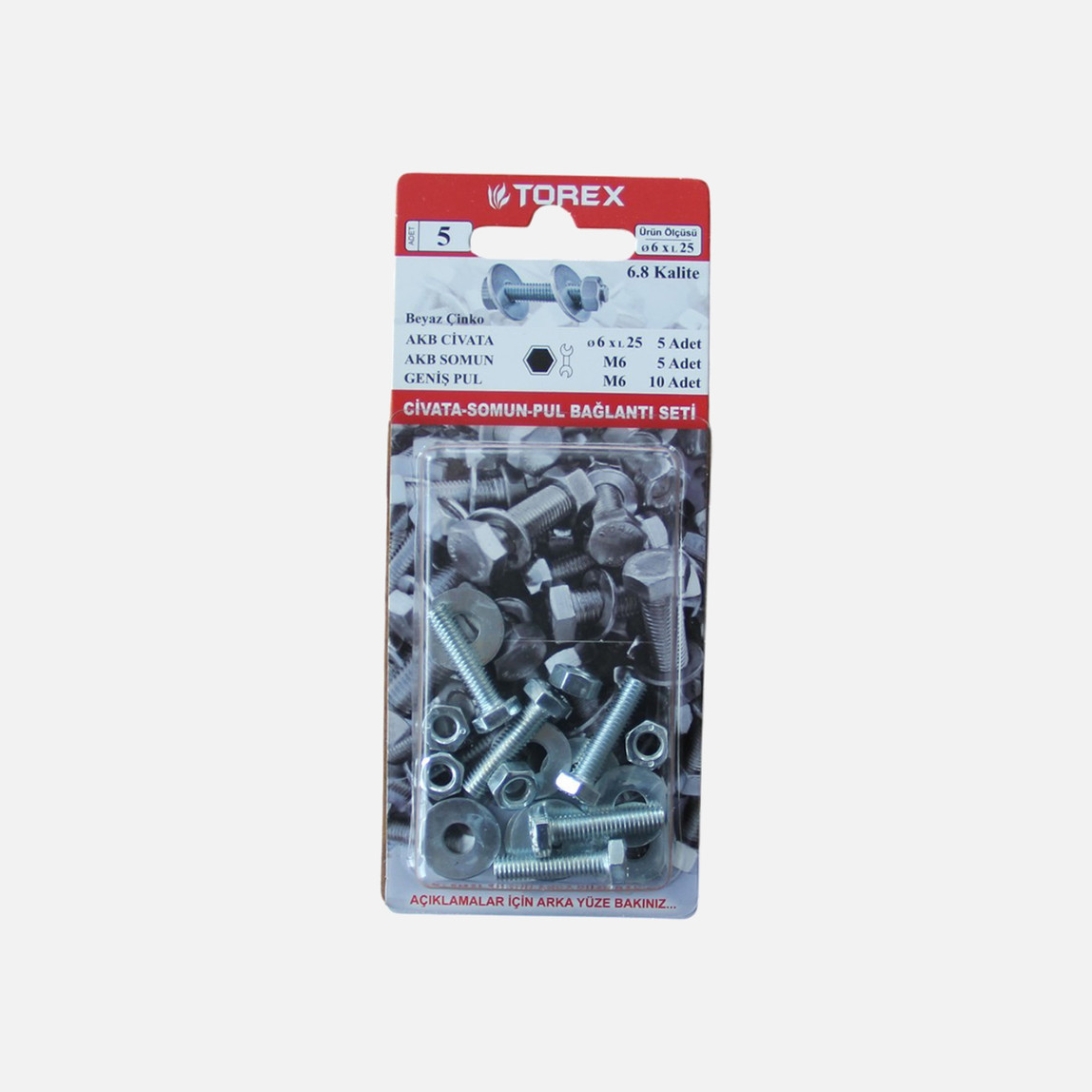    Torex M6x25 Civata Somun Pul Bağlantı Seti 