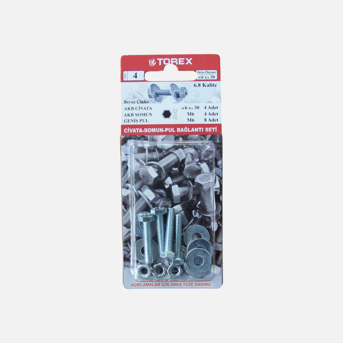    Torex M6x30 Civata Somun Pul Bağlantı Seti 