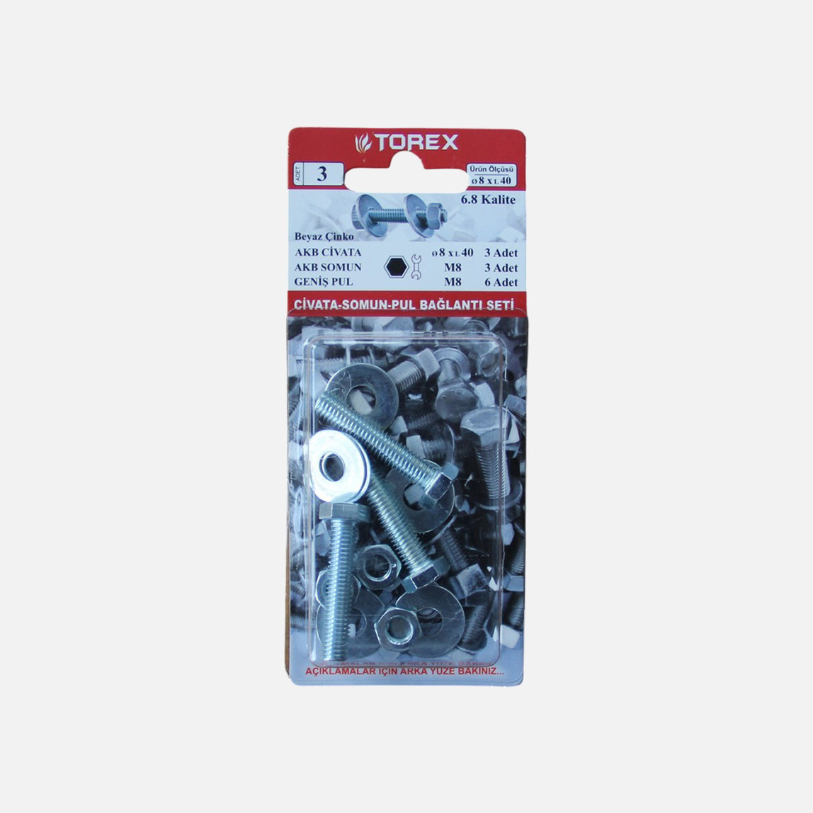    Torex M8x40 Civata Somun Pul Bağlantı Seti 