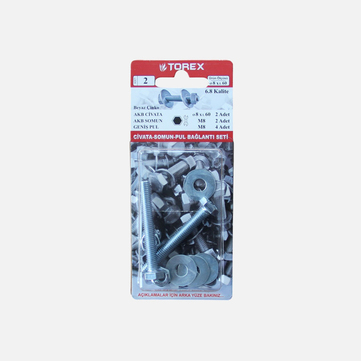    Torex M8x60 Civata Somun Pul Bağlantı Seti 