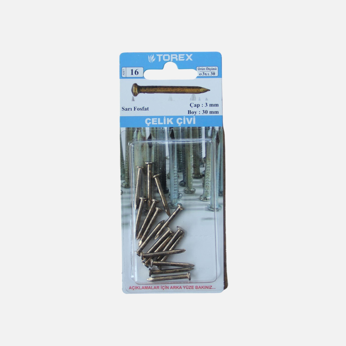    Torex Çelik Çivi Sarı Fosfat 3x30 mm 