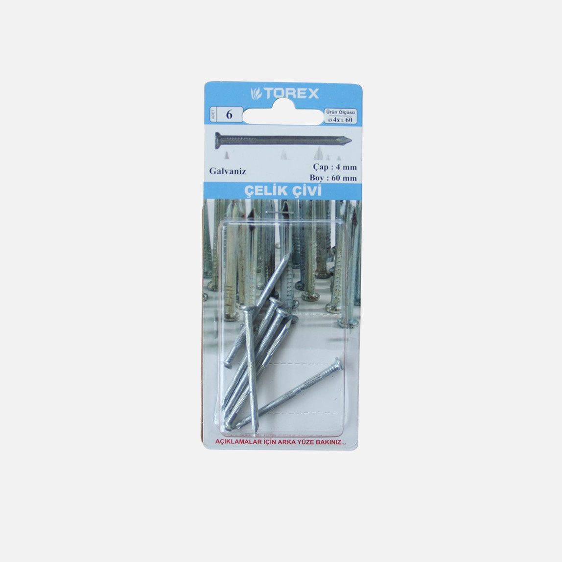    Torex Çelik Çivi Galvaniz 4x60 mm 