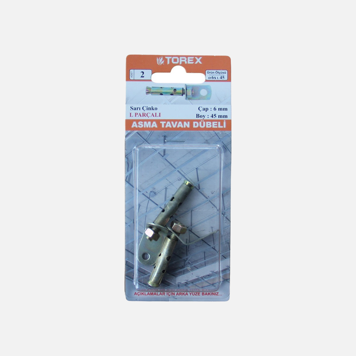    Torex L Parçalı Asma Tavan Dübeli 6x45 mm 