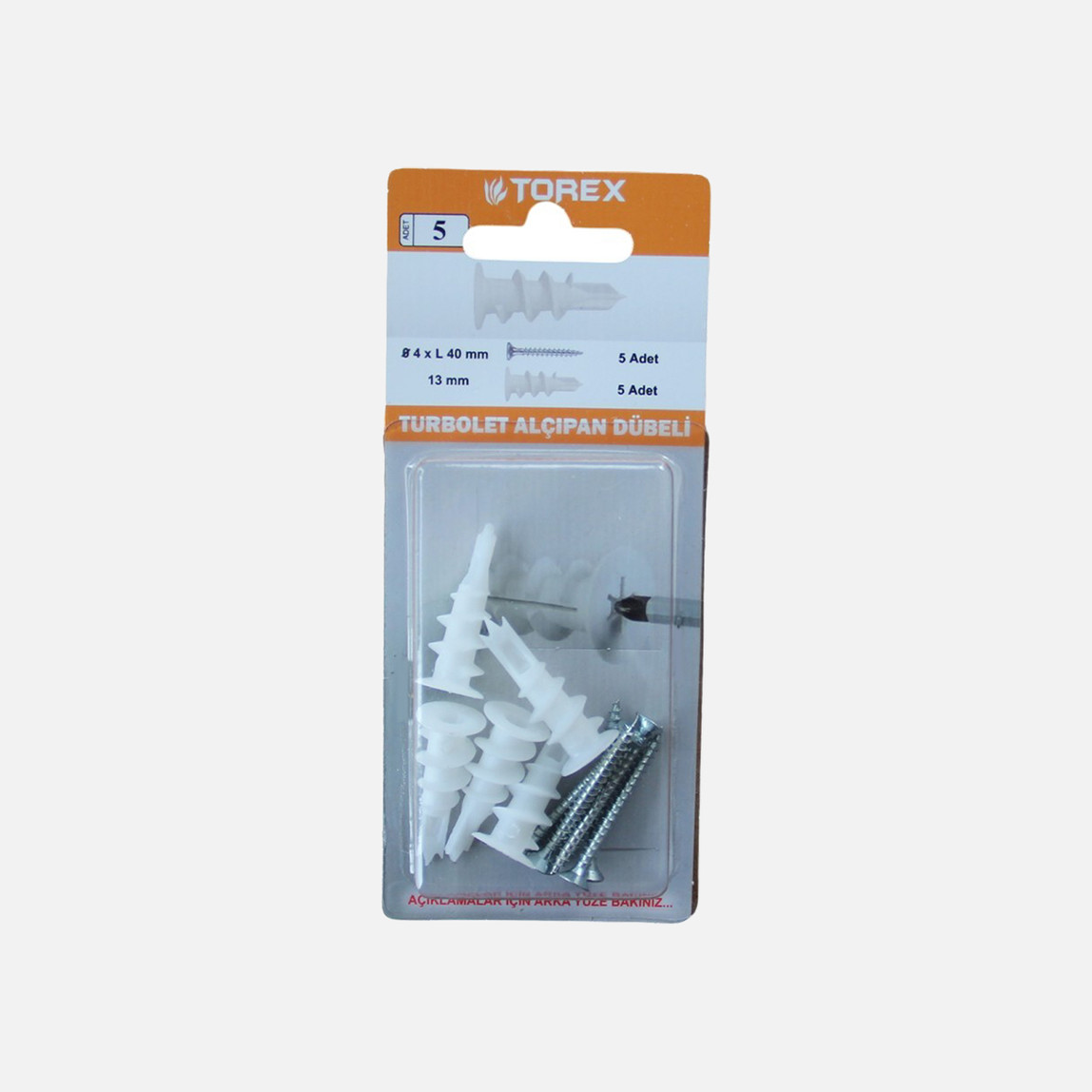    Torex Turbolet Alçıpan Dübeli ve Sunta Vidası LAK 4x40 mm 