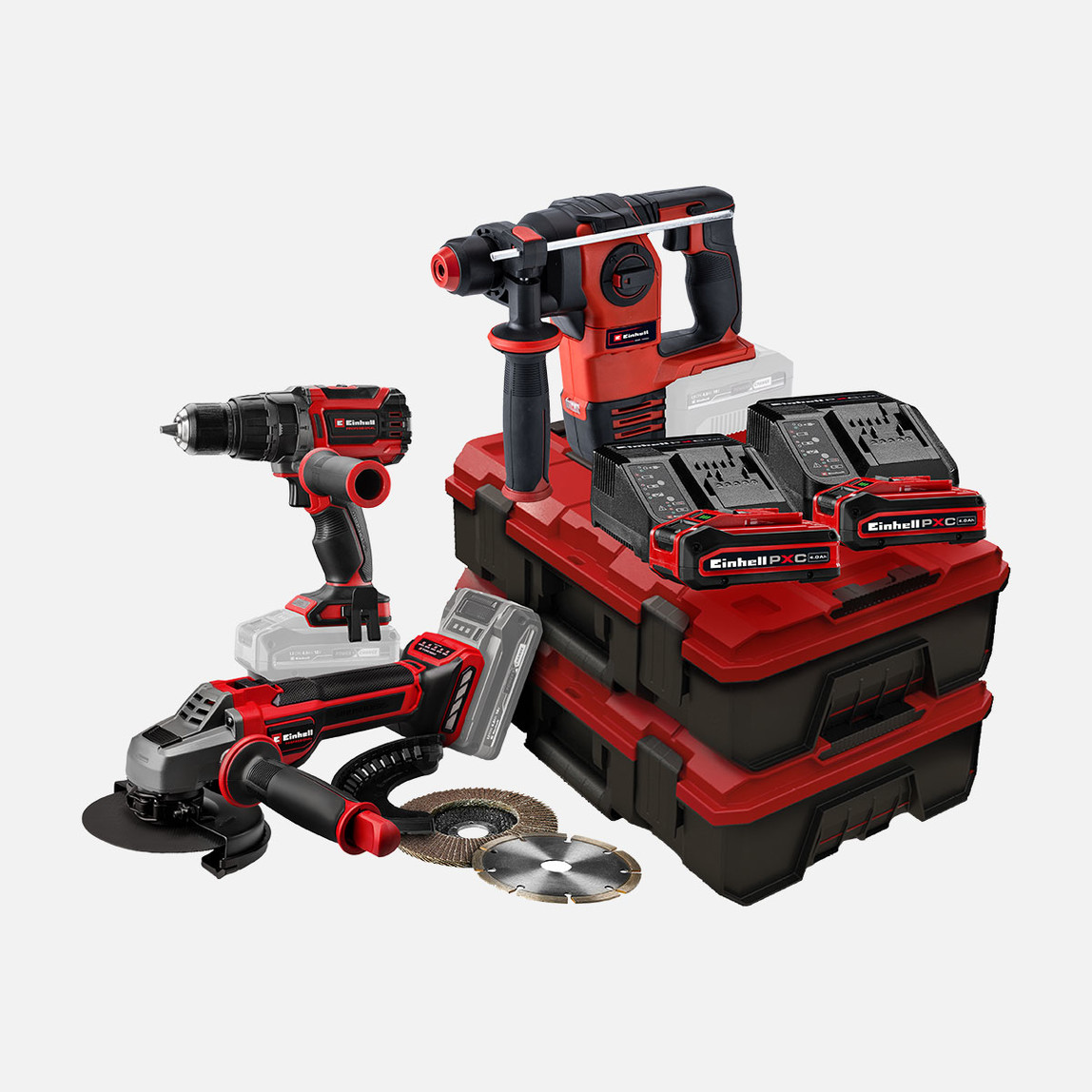    Einhell Professional Kömürsüz 3'lü Makine Seti  (2x4,0 Ah Plus Akülü) 