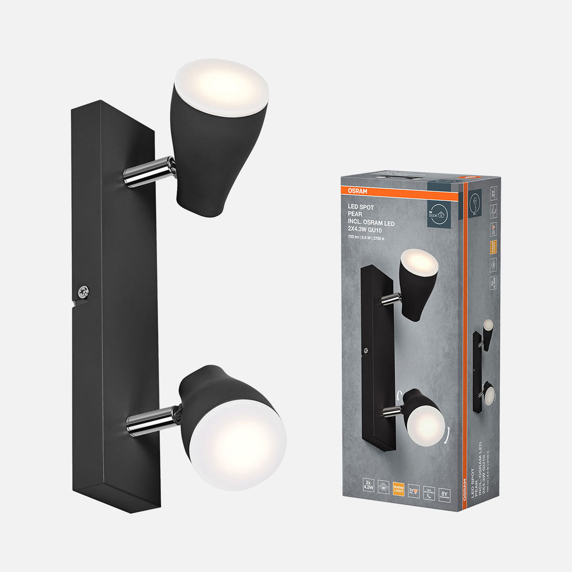    Osram Led Spot Pear 2'Li 2x4.3W GU10 Siyah 