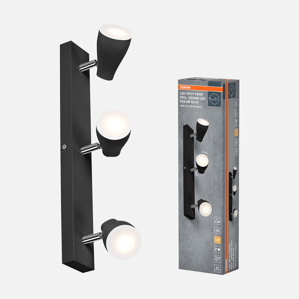    Osram Led Spot Pear 3'Lü 3x4.3W GU10 Siyah 