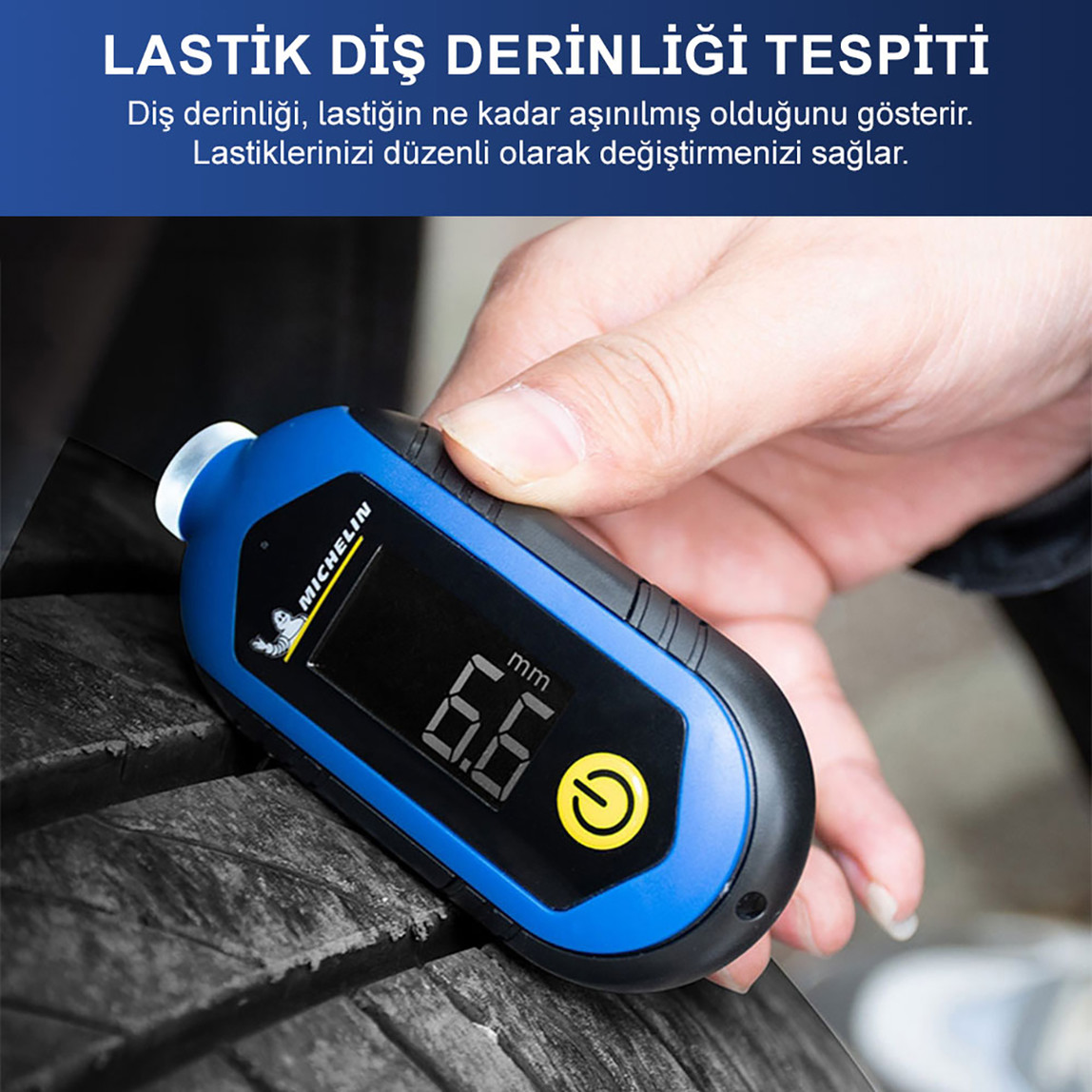    Michelin MC27001 3,6V Li-ion 150PSI Şarjlı Dijital Lastik Basınç ve Derinlik Ölçer 
