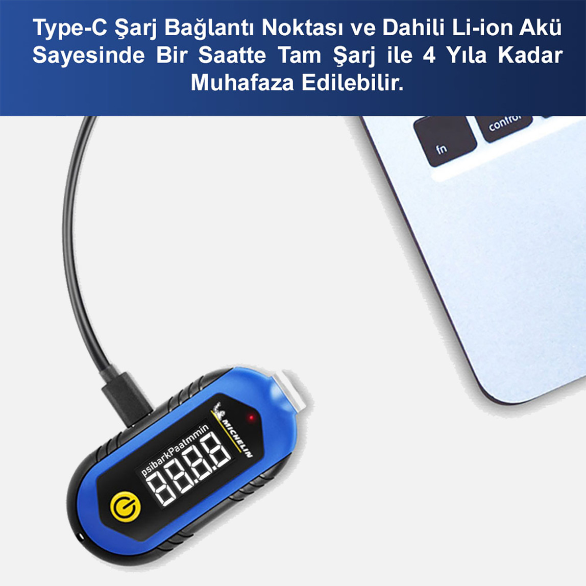   Michelin MC27001 3,6V Li-ion 150PSI Şarjlı Dijital Lastik Basınç ve Derinlik Ölçer 