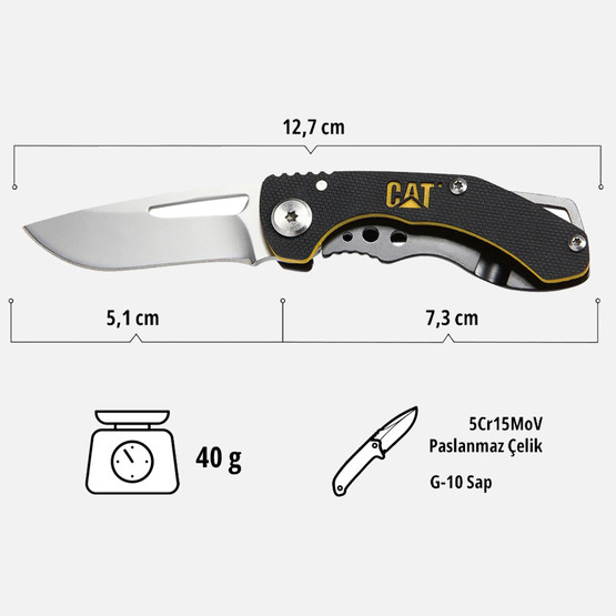 Cat DA980010 Kemer Askı Kancalı Katlanabilir 12CM Paslanmaz Çelik Kamp Çakısı