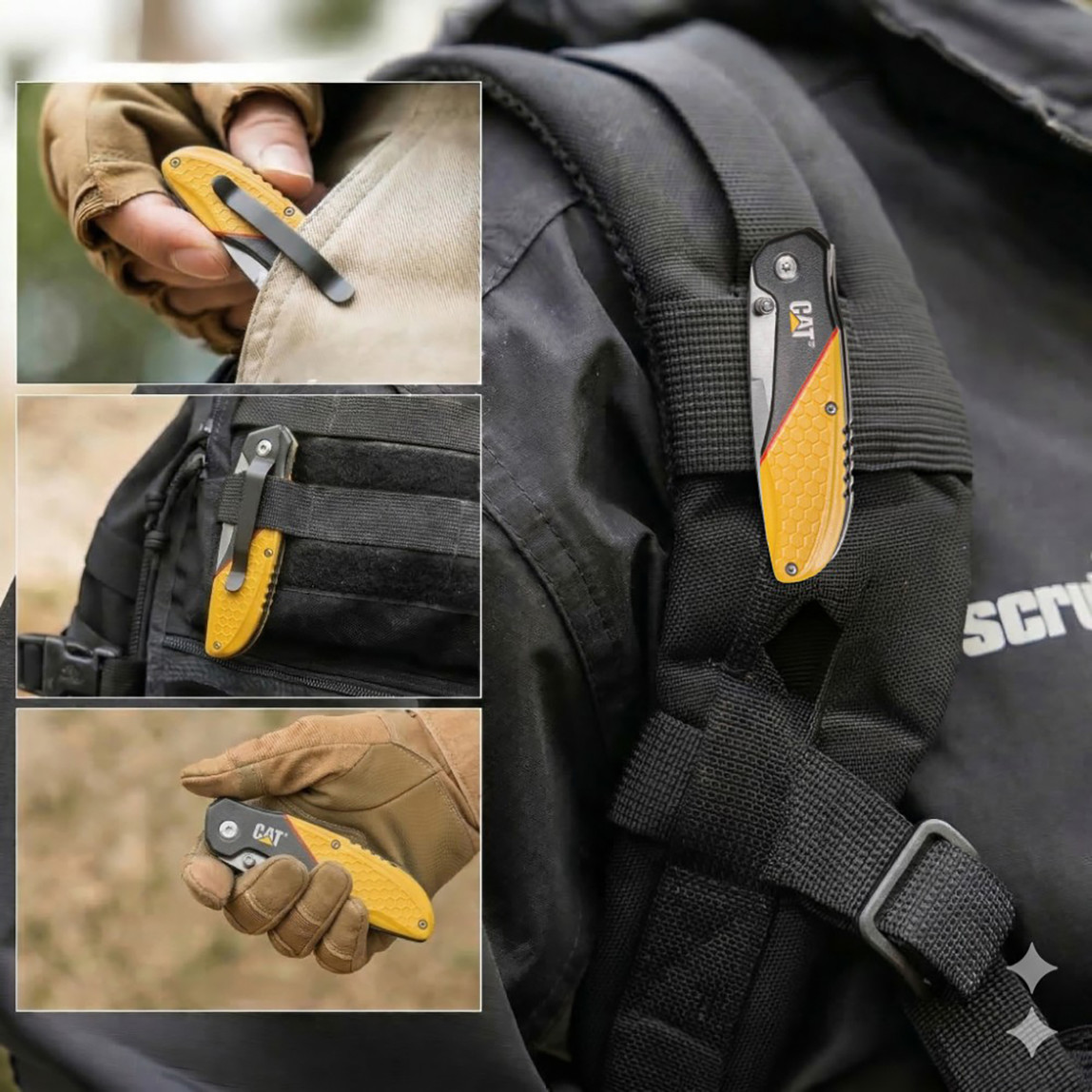    Cat DA980047 Kemer Askı Kancalı Katlanabilir 18CM Paslanmaz Çelik Kamp Çakısı  