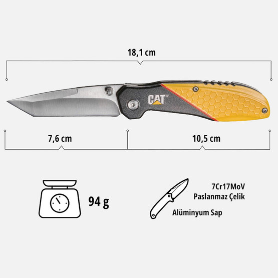Cat DA980047 Kemer Askı Kancalı Katlanabilir 18CM Paslanmaz Çelik Kamp Çakısı 