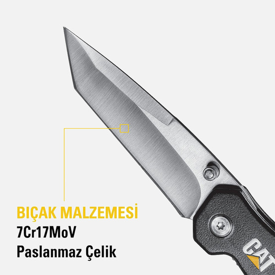 Cat DA980047 Kemer Askı Kancalı Katlanabilir 18CM Paslanmaz Çelik Kamp Çakısı 