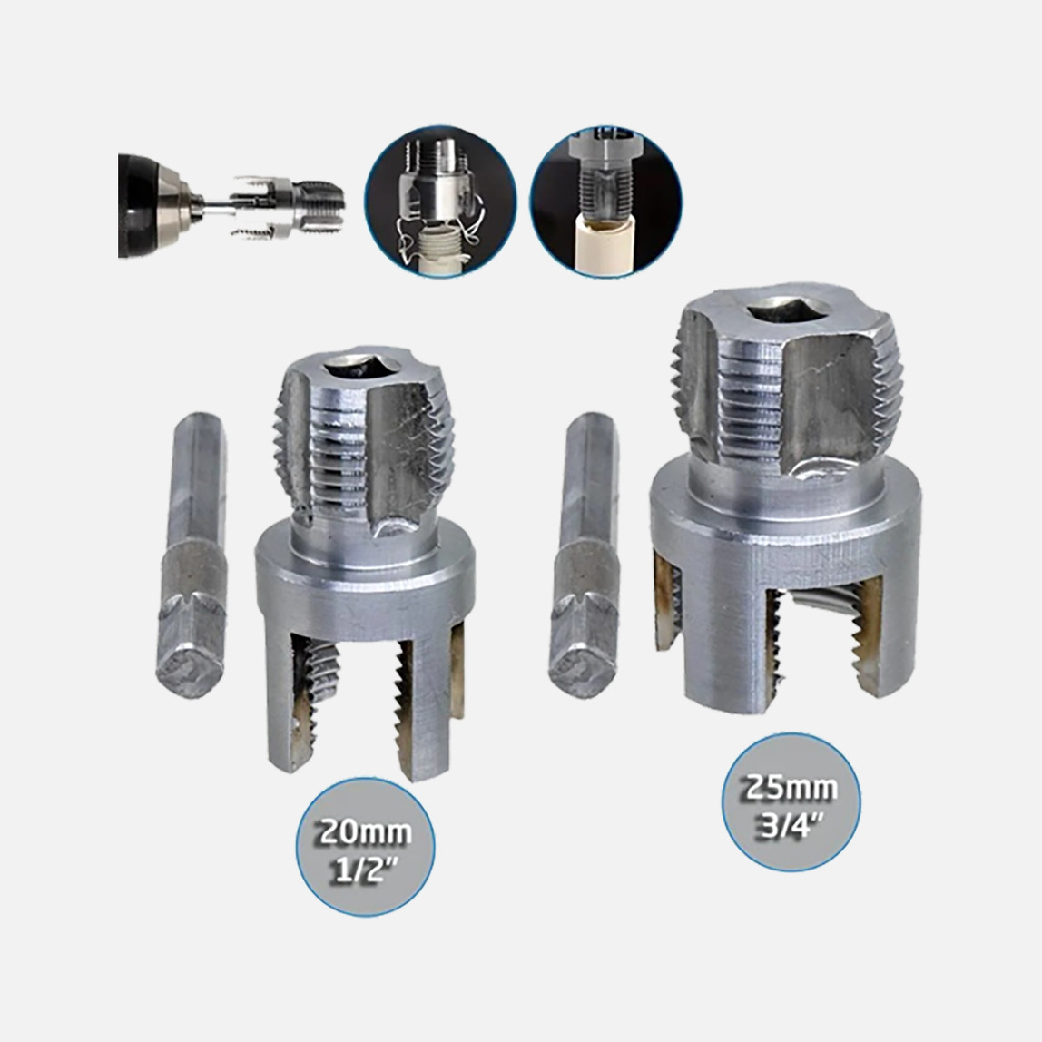    6484 20/25 mm PVC PPRC Boru Diş Açma Aparatı 2'li Set 