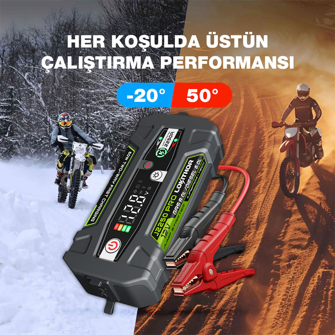    Lokithor J2250PRO 12V 2250Amp LiFePO4 Akıllı Akü Takviye, Powerbank ve Led Lamba 