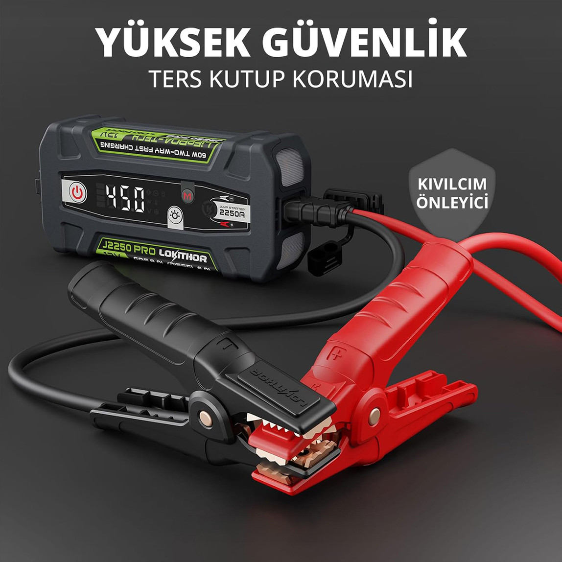    Lokithor J2250PRO 12V 2250Amp LiFePO4 Akıllı Akü Takviye, Powerbank ve Led Lamba 