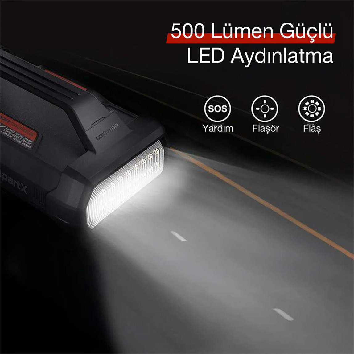    Lokithor APARTX4000 12V 4000Amp Li-Polimer Akıllı Akü Takviye, Pompa, Powerbank ve Led Lamba 