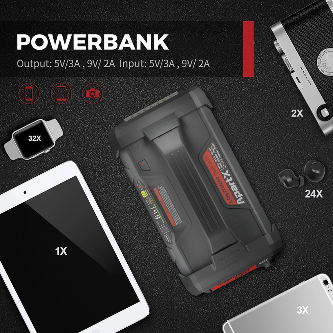   Lokithor APARTX4000 12V 4000Amp Li-Polimer Akıllı Akü Takviye, Pompa, Powerbank ve Led Lamba 