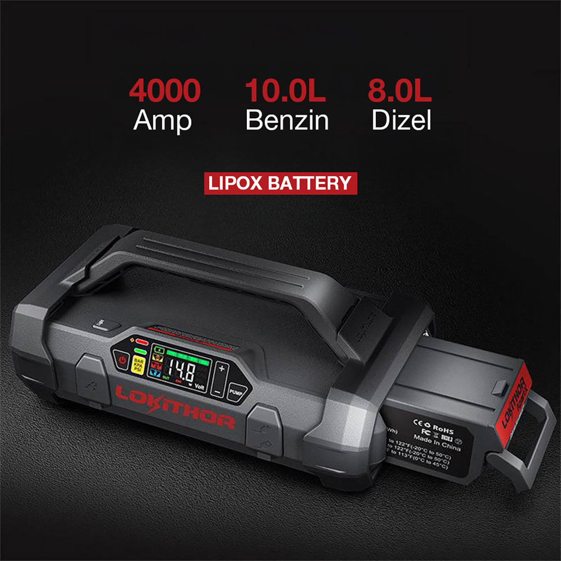    Lokithor APARTX4000 12V 4000Amp Li-Polimer Akıllı Akü Takviye, Pompa, Powerbank ve Led Lamba 