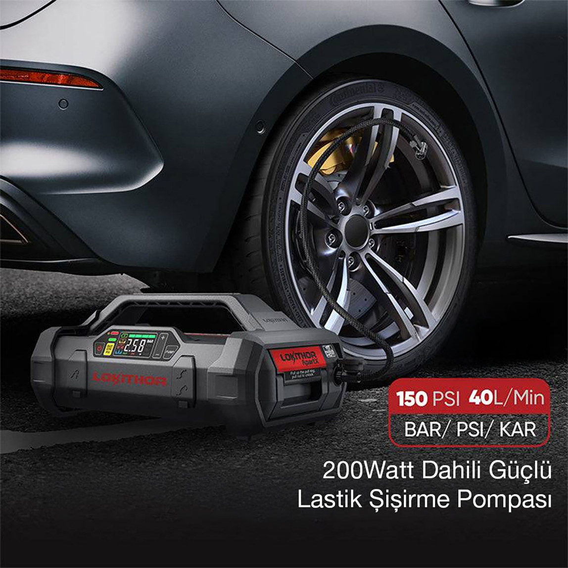    Lokithor APARTX4000 12V 4000Amp Li-Polimer Akıllı Akü Takviye, Pompa, Powerbank ve Led Lamba 