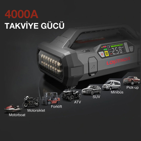 Lokithor APARTX4000 12V 4000Amp Li-Polimer Akıllı Akü Takviye, Pompa, Powerbank ve Led Lamba