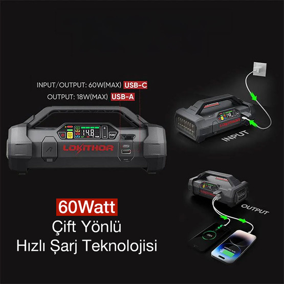 Lokithor APARTX4000 12V 4000Amp Li-Polimer Akıllı Akü Takviye, Pompa, Powerbank ve Led Lamba