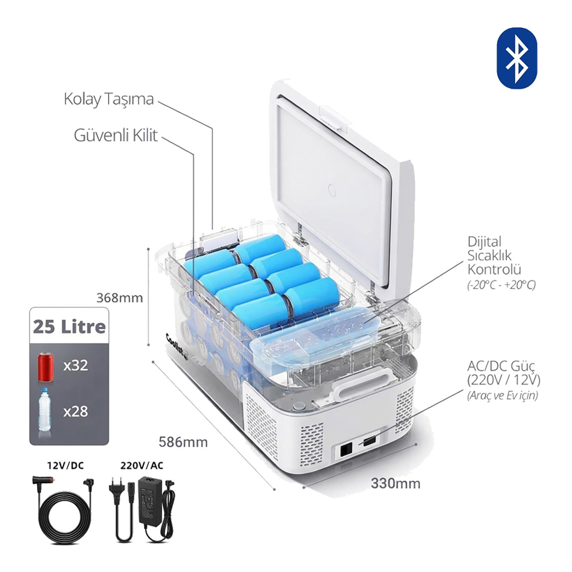    Coolist CLK25B 12/24Volt/ 220Volt 25 Litre Kompresörlü Bluetooth Bağlantılı Oto Buzdolabı  
 
