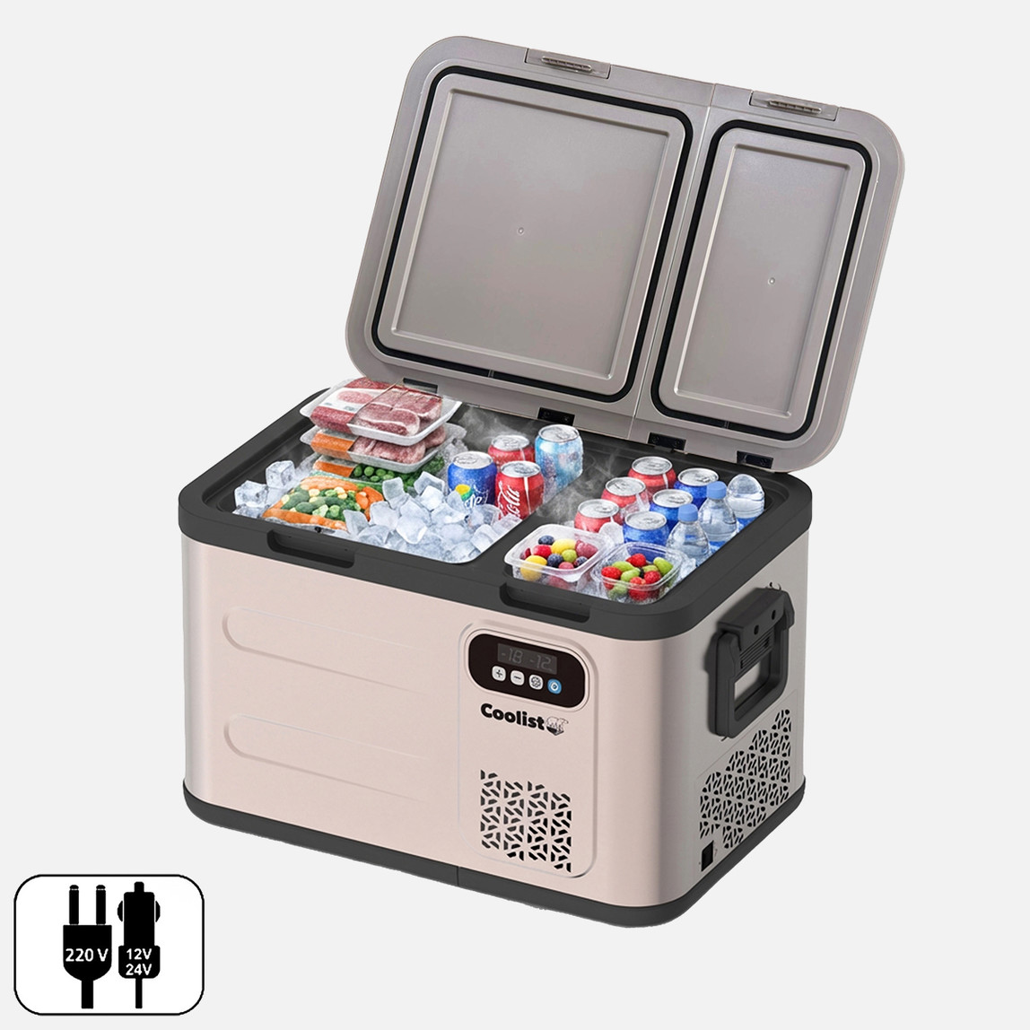    Coolist CLK40D 12/24V/220Volt 39 Litre Çift Bölmeli Outdoor Kompresörlü Bluetooth Bağlantılı Oto Buzdolabı 
 