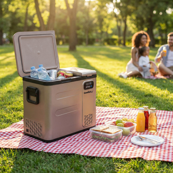 Coolist CLK60D 12/24V/220Volt 59 Litre Çift Bölmeli Outdoor Kompresörlü Bluetooth Bağlantılı Oto Buzdolabı 
