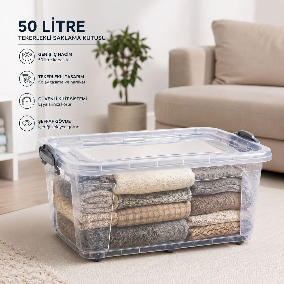    Home Puzzle Tekerlekli Saklama Kutusu 50 Litre 