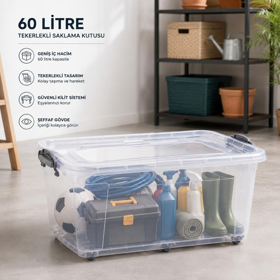 Home Puzzle Tekerlekli Saklama Kutusu 60 Litre