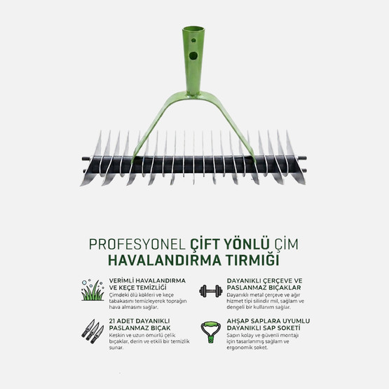 Gardener 10810 Ahşap Saplı Çift Yönlü Çim Havalandırma Tırmığı